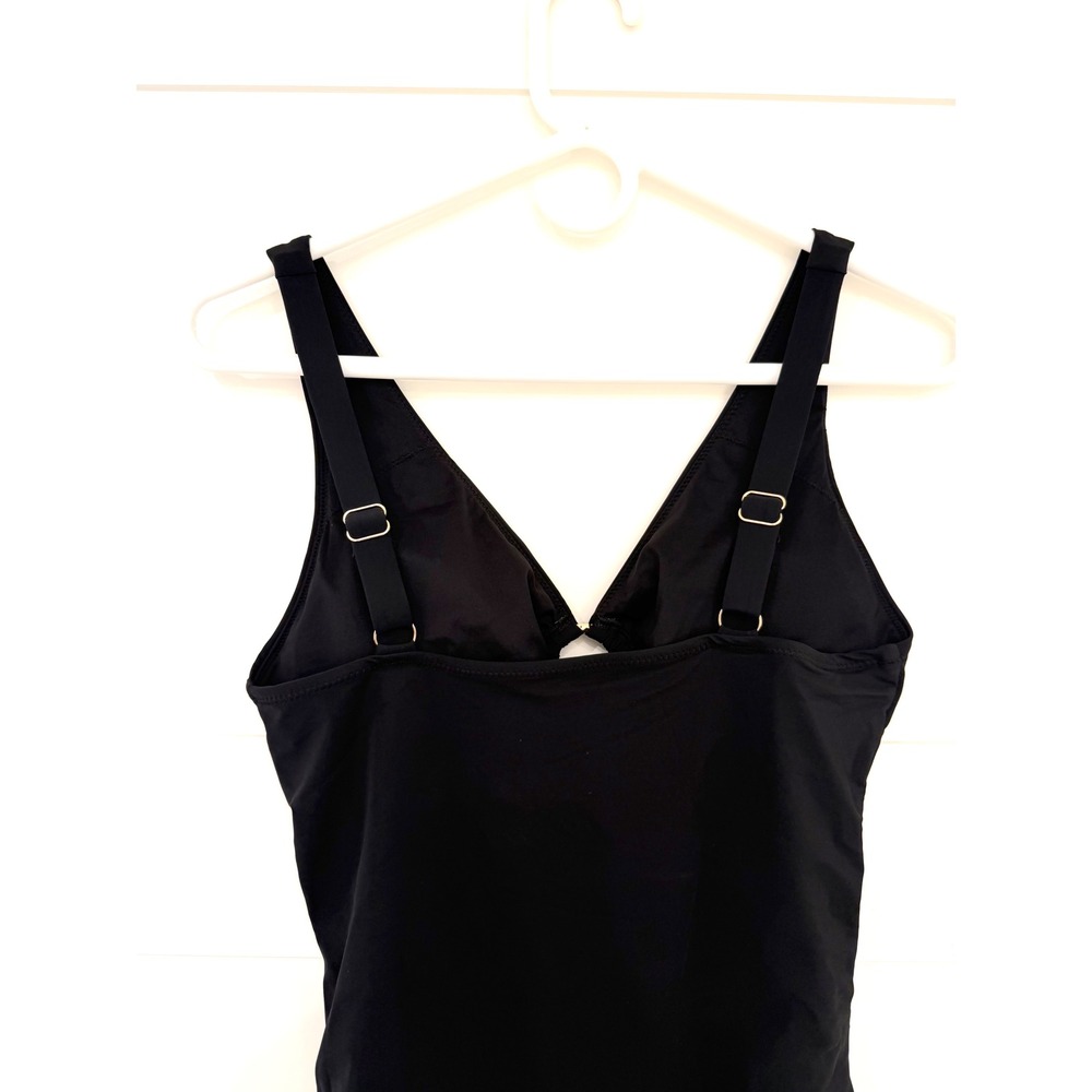 Feelingirl Black One Piece Swimsuit V Neck Ruched Tummy Control Size Medium - Picture 4 of 5